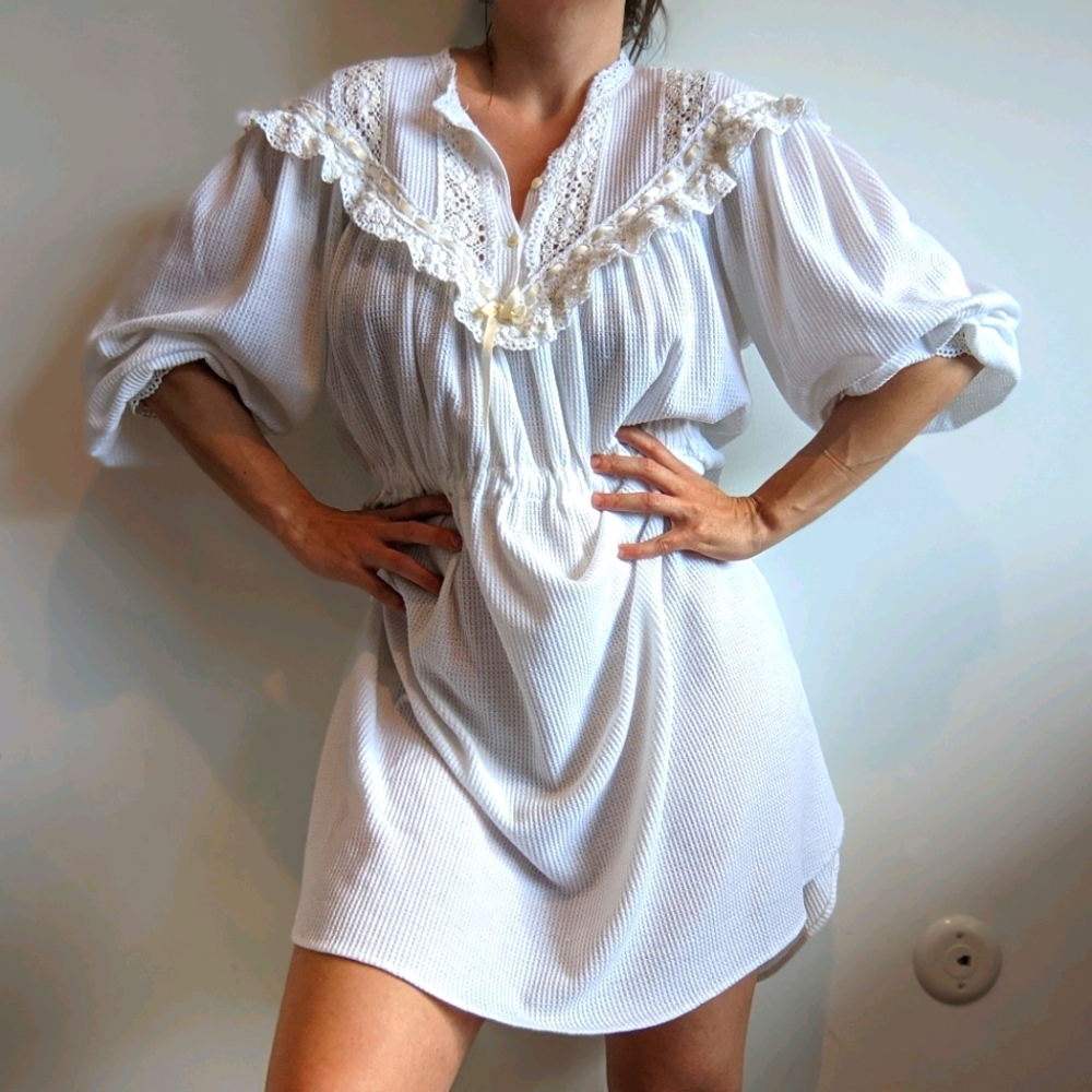 Vintage Lace & Ruffle Cotton Thermal Dress
